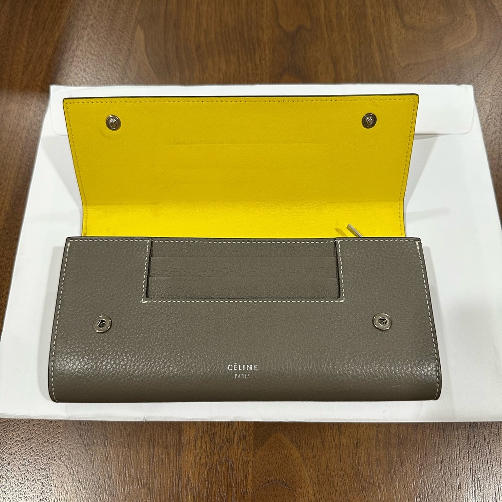 Celine Pebbled Leather Fold Wallet in Taupe Gray - Picture 8 of 12